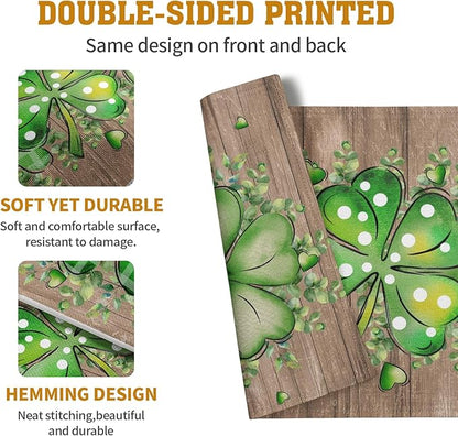St Patricks Day Eucalyptus Leaves Placemats Set of 4, 12x18 Inch St Patrick Wooden Plank Dining Table Placemats Shamrock Spring Washable Heat Resistance Table Mats for Kitchen Dining Decor