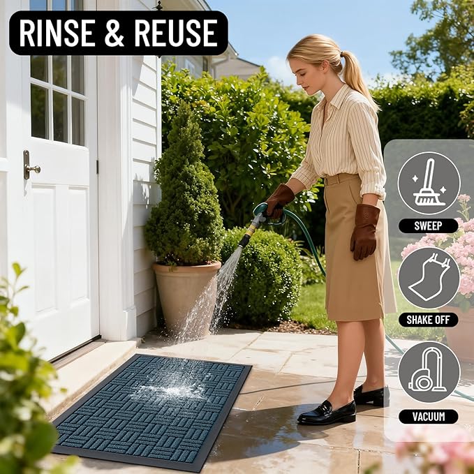 OLANLY Front Door Mat Outside Entrance 59x23, Absorbent, Heavy Duty Sturdy Natural Rubber Doormat Indoor Outdoor, Non-Slip, Stain and Fade Resistant, Low Profile Floor Mat for Entryway, Lake Blue
