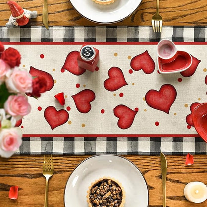 Artoid Mode Watercolor Hearts Gnomes Love Table Runner, Seasonal Anniversary Wedding HoliKitchen Dining Table Decoration for Indoor Outdoor Home Decor 13x48 Inch