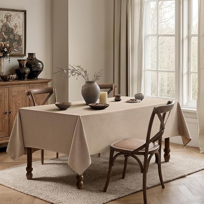 MIULEE Brown Linen Polyester Tablecloth 60x104 Inch Rectangle Table Cloth Waterproof,Stain Resistant & Wrinkle Resistant for Dining Party Wedding