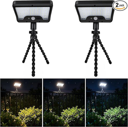 Solar Motion Lights Outdoor with Flexible Octopus Tripod, 12V Low Voltage Lights with Type-C USB, IP65 Waterproof Directional Fixture Black for Fence Travel [2-Pack]
