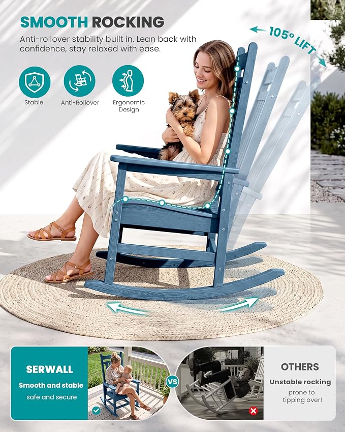 SERWALL Outdoor Rocking Chair, Oversized Rocking Chair - Image 4