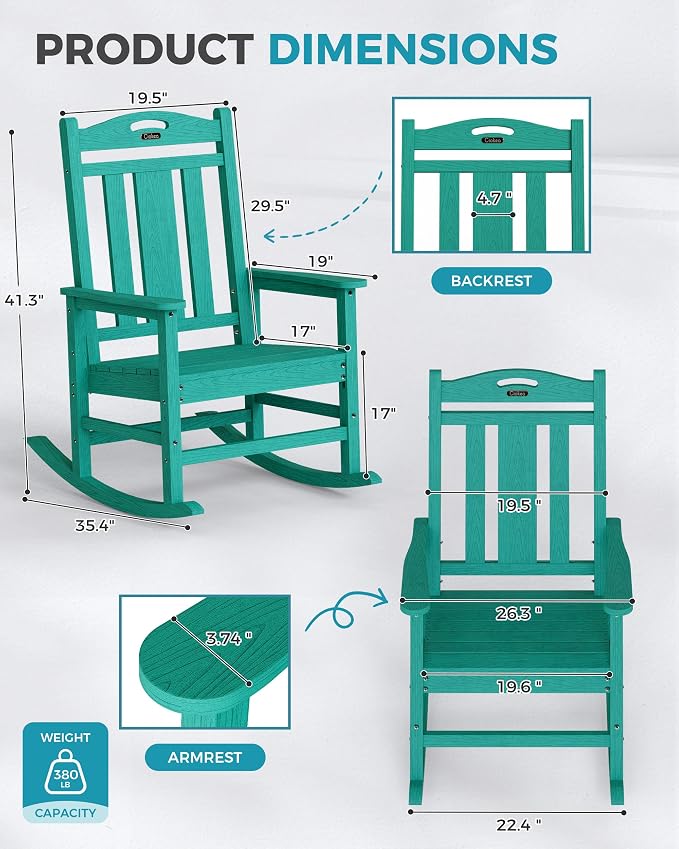 Oversized Outdoor Rocking Chairs Set of 6, 380lbs Heavy-Duty Large Patio Rocker - Image 2