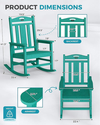 Oversized Outdoor Rocking Chairs Set of 6, 380lbs Heavy-Duty Large Patio Rocker - Image 2