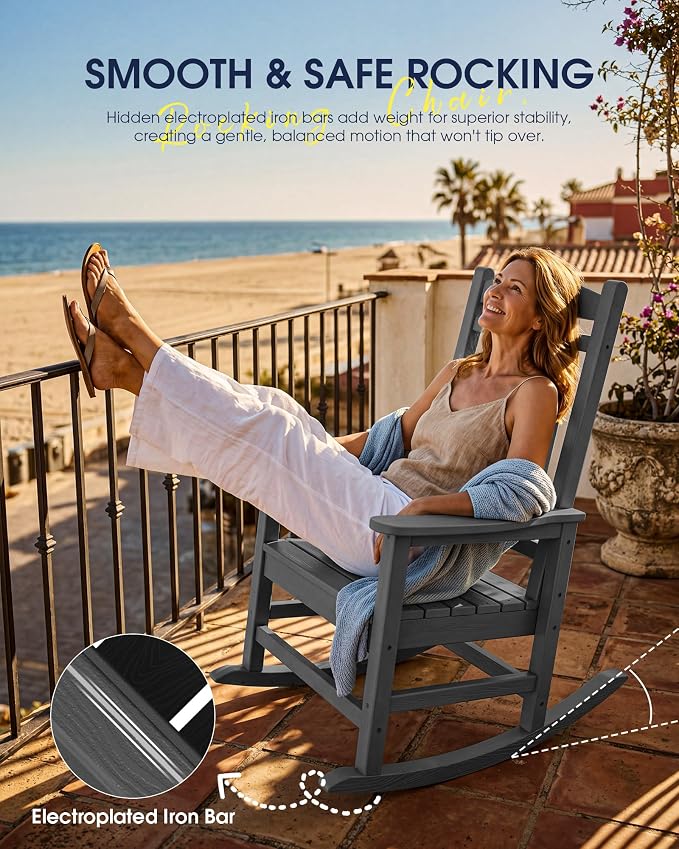 Oversized Outdoor Rocking Chairs Set of 4, HDPE Porch Rockers - Image 9