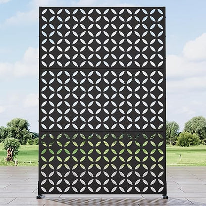 Casaphoria Metal Privacy Screen Outdoor, 72" H x 47" W Freestanding Decorative Privacy Screen for Patio Deck Balcony Garden with Stable Base, Daniel Black