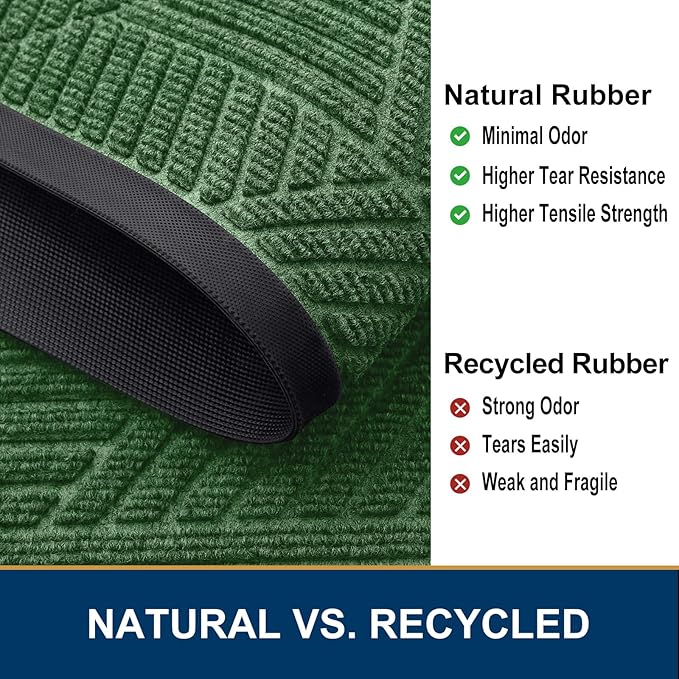 Smiry Front Door Mat Outside Entrance, Heavy Duty Sturdy Natural Rubber Doormat, Trap Dirt and Moisture, Easy Clean Low Profile Mats for Indoor Outdoor Entry, Irregular Triangle (29.5x17, Green)