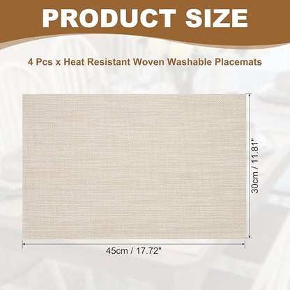uxcell Faux Linen Placemats, 12x18 Inch Heat Resistant Place Mats Machine Washable Non-Slip Cloth Placemats for Dining Table Kitchen Indoor Outdoor Home Decoration(Beige,4Pcs)