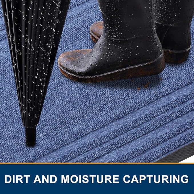 Buganda Front Door Mat Indoor Outdoor Entrance, Non-Slip Natural Rubber Doormats, Easy Clean, Low Profile, Dirt Trapper Entryway Floor Mats for Outside, Garages and Patios, 47x32, Blue