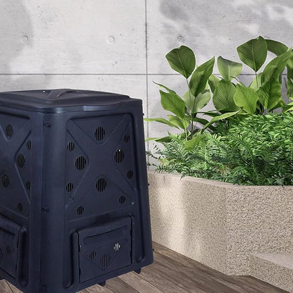Redmon Outdoor Compost Bin with Lift Off Lid, 4-Door Access & Vent Holes, 65 Gallon, Black - Composting Bin Container for Kitchen Food Waste Recycling