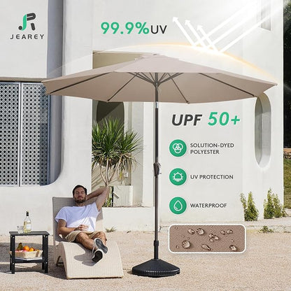 JEAREY 10 ft Outdoor Patio Umbrella w/Tilt and Crank, Tan | 8 Sturdy Ribs - Image 3