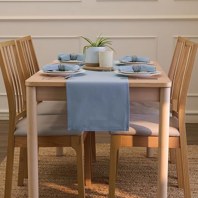 Encasa XO Table Runner 13"x72" Long | Cotton Canvas Fabric | B Grey Solid Color | Machine Washable & Durable