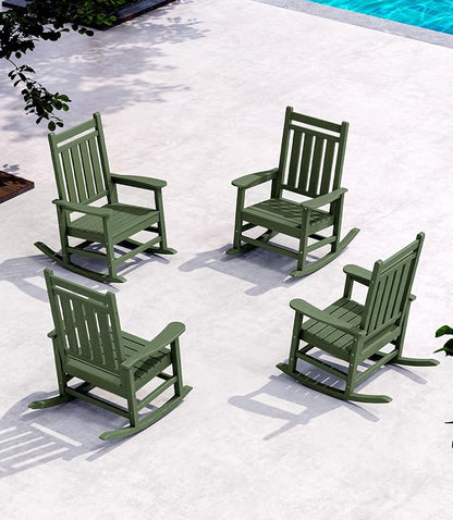 SERWALL Oversized Outdoor Rocking Chairs Set of 4, Patio Rocker, Avocado | - Image 9