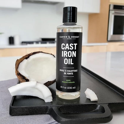 CARON & DOUCET - Cast Iron Cleaning & Conditioning Set: Seasoning Oil & Cleaning Soap | 100% Plant-Based | Best for Washing, Restoring & Seasoning Cast Iron Skillets, Pans & Grills! 8oz Each