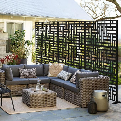 72" H×47" W Metal Privacy Screen, Outdoor Indoor Privacy Screens with Stand Panels, Free Standing Decorative Privacy Screen for Patio