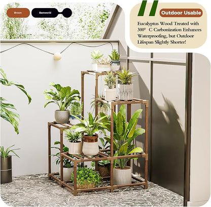 Bamworld Corner Plant Stand Indoor Outdoor Plant Shelf Small Plant Table | - Image 3