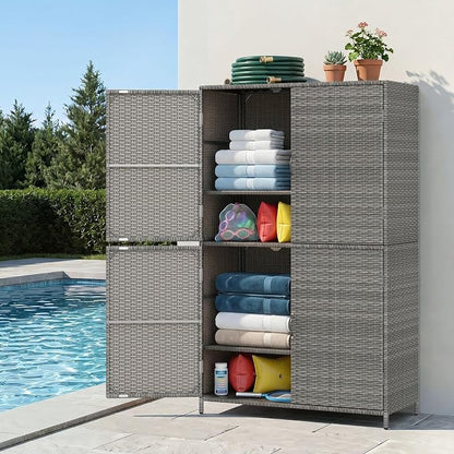 Tangkula Rattan Outdoor Storage Cabinet, Patiojoy Outdoor Cabinet - Image 8