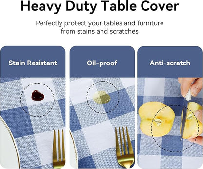 Romanstile Gingham Rectangle Plastic Tablecloth, 100% Waterproof Checkered PVC Table Cloth, Heavy Duty Vinyl Table Cover for Dining, Camping, Picnic, Outdoor - 54 x 120 Inch, Light Blue and White