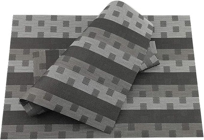 Gugrida Black Placemats 6pcs Placemats Stain PVC Table Mats Woven Vinyl Placemats