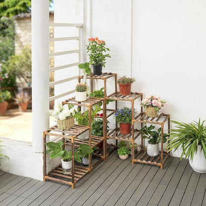 Wood Plant Stand Indoor Outdoor Corner Plant Shelf Stand, 5 Tiered 10 Potted - Image 6