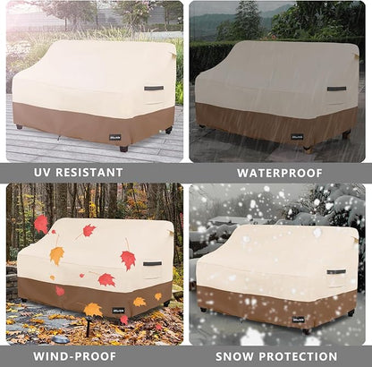 2-Seater Patio Loveseat Cover,58W x 32.5D x 31H Inches Outdoor Couch Cover,100% Waterproof Heavy Duty Patio Sofa Covers,Patio Furniture Covers,Beige&Brown