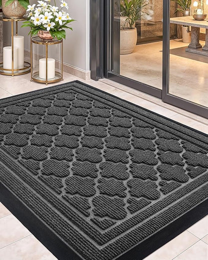 Color&Geometry Large Front Door Mat Outside Entrance, Heavy Duty Non Slip Low Profile Doormat for Entryway, Trap Dirt and Moisture Welcome Mats All-Weather, Easy Clean, Patio, Garage, 36"x60" Grey
