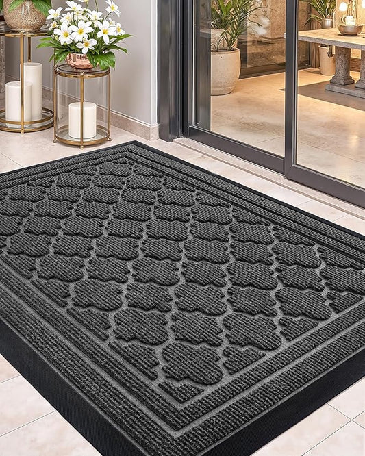 Color&Geometry Large Front Door Mat Outside Entrance, Heavy Duty Non Slip Low Profile Doormat for Entryway, Trap Dirt and Moisture Welcome Mats All-Weather, Easy Clean, Patio, Garage, 36"x60" Grey