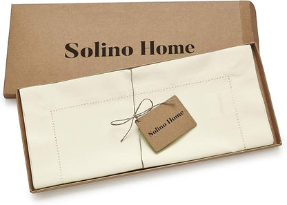 Solino Home Ivory Table Runner 48 Inches - Cotton Linen Hemstitch Coffee Table Runner 14 x 48 Inch Ideal for Dresser Tables - Spring, Easter