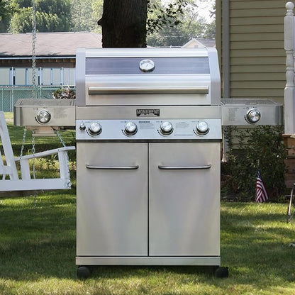 Monument Grills Larger 4-Burner Propane Gas Grills Stainless Steel Cabinet Style with Infrared Side Sear & Side Burners with Cooking Plate(2 Items), Outdoor Use