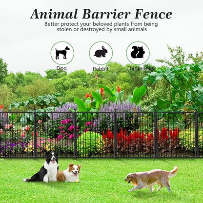 Garden Fence with Gate Metal Fencing Outdoor for Yard, 32in x28ft 12 Panels Outdoor Dog Fence Temporary Fence for Dogs Outside, Rustproof Garden Fencing Flower Bed Edging for Patio