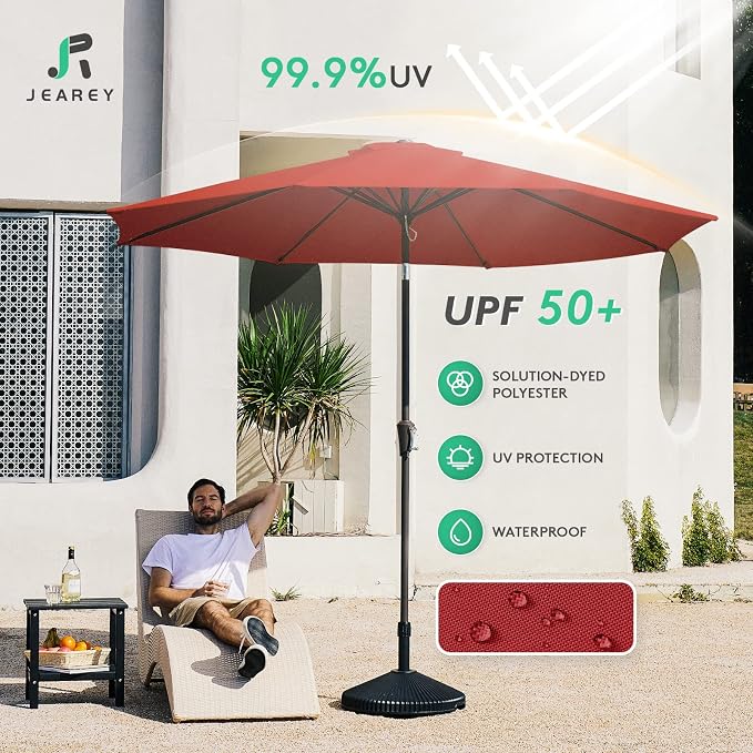 JEAREY 9FT Outdoor Patio Umbrella, Market Umbrella, Tilt & Crank UV Protection - Image 3