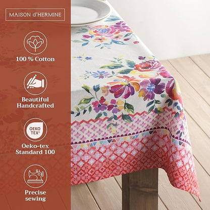 Maison d' Hermine Table Cloth Rectangle Table 100% Cotton 54 x 72 Inches Tablecloth Reusable Decorative for Dining Room, Farmhouse, Home, Party, Festive & Wedding Spring Summer - Rose Garden