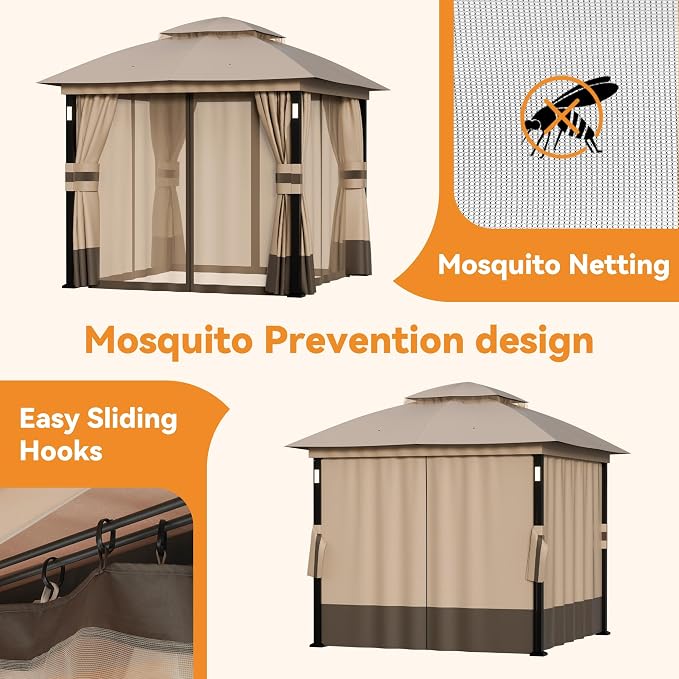 Patio Gazebo 8'x8' with LED Lights & Bluetooth Speaker, Heavy Duty Outdoor - Image 5