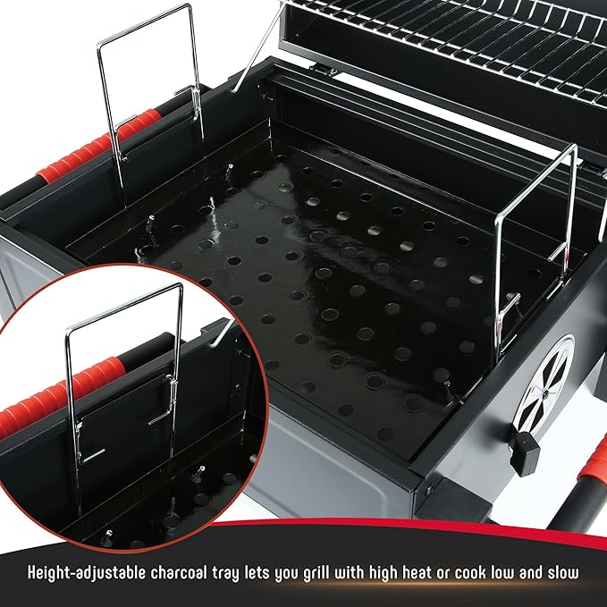 Portable Charcoal BBQ Grills with Cast Iron Grates, Tabletop Charcoal Grills with 354 Sq. In Cooking Area, for Outdoor Camping and Picnic, Black, L26.8’’x W20’’x H21.3’’