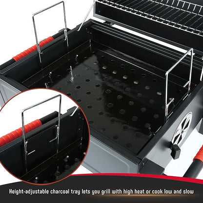 Portable Charcoal BBQ Grills with Cast Iron Grates, Tabletop Charcoal Grills with 354 Sq. In Cooking Area, for Outdoor Camping and Picnic, Black, L26.8’’x W20’’x H21.3’’