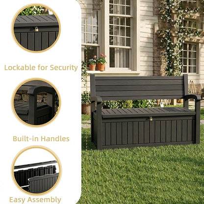 EFU Outdoor Bench Storage Deck Box, 100 Gallon Waterproof Wicker Patio - Image 6