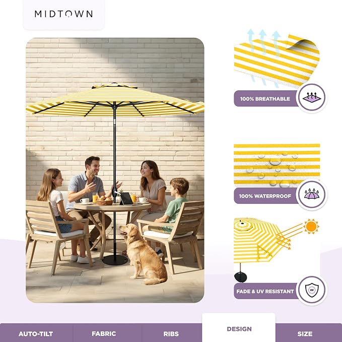 Midtown Umbrellas 10-Year-No-Fade - 8 Ft - UV Proof White/Yellow Stripes Fabric - Image 5