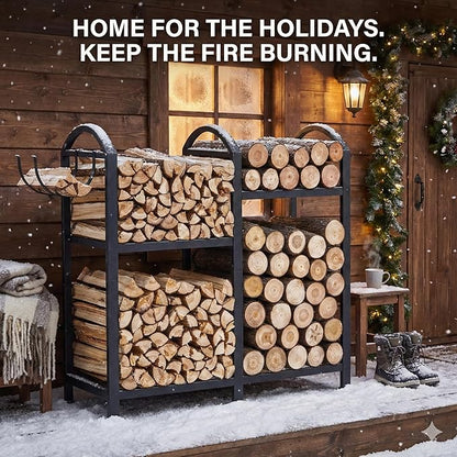 Firewood Rack Indoor With Hooks, 31inch Firewood Rack, log holders for firewood outdoor, Fireplace Wood holder Indoor, Adjustable Small Fire Wood Storage