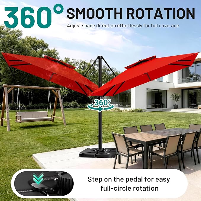 11×11 FT Double-Top Cantilever Patio Umbrella, Outdoor Umbrellas - Image 3