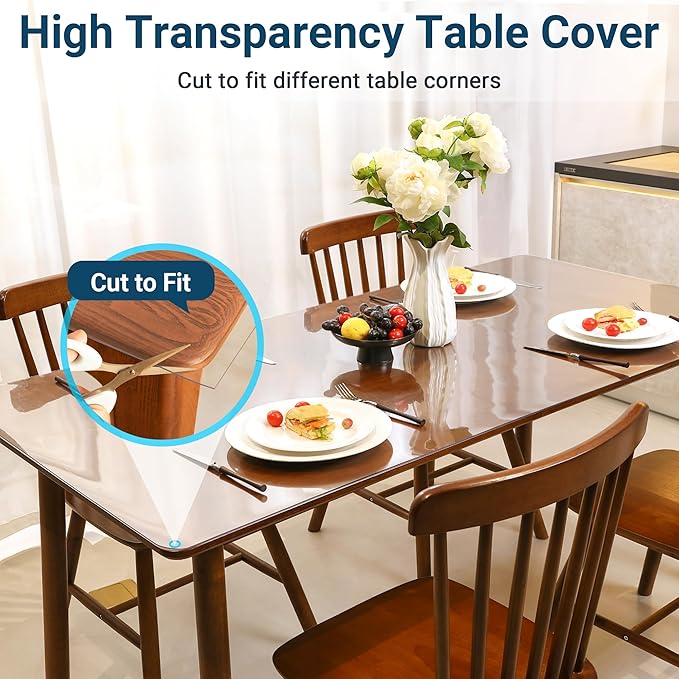 26 x 48 Inch Clear Table Cover Protector Rectangle, 1.5mm Transparent Plastic Table Protector Waterproof, Anti-Scratch Clear Desk Mat for Office Desktop Dresser Dining Table, FDA Compliant