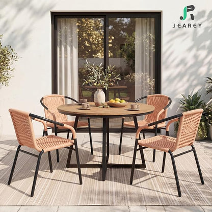 JEAREY Outdoor Patio Rattan Dining Chairs Set of 4, All Weather Stackable - Image 2
