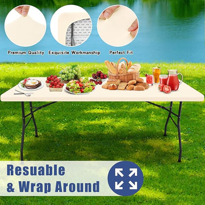 Spandex 6 Foot Rectangle Table Cloth 6 Pack, Elastic Fitted Tablecloths for Picnic, Stretch Washable Patio Table Cover for Outdoor, Camping, Banquet and Parties (Champagne, 30"x72")