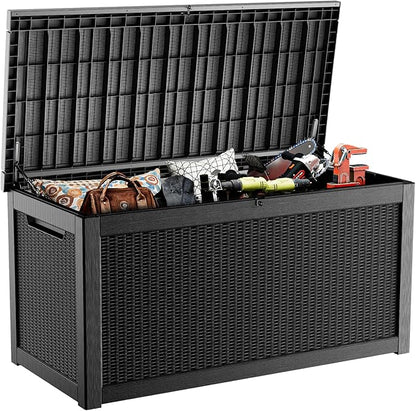 EasyUp 320 Gallon Deck Boxes Waterproof, Outdoor Large Storage Boxes with Lids, Outside Resin Storage Box & Deck Boxes for Patio, Garden Use(Black)
