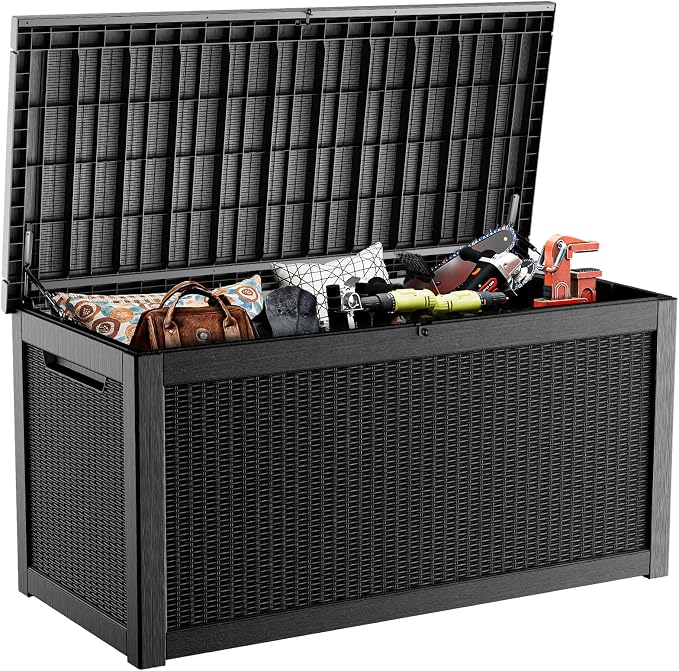 PatioZen 320 Gallon Resin Deck Box, Lockable Weatherproof Outdoor Storage Box by OutdoorLivingPerfected