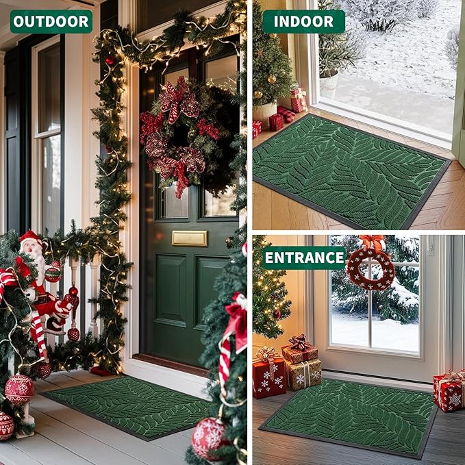 Yimobra 47x32 Large Door Mat Outdoor Indoor, All-Season Waterproof Door Mat Outside Entrance, All-Weather Non-Slip Outside Doormat for Garage Patio Entryway, Green