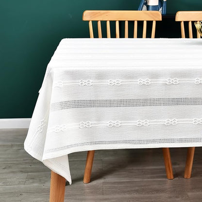 White Cotton Table Cloth for Rectangle Table Heavy Duty Farmhouse Vintage Tablecloth Washable Rustic Table Cover(White, 52''x120'')