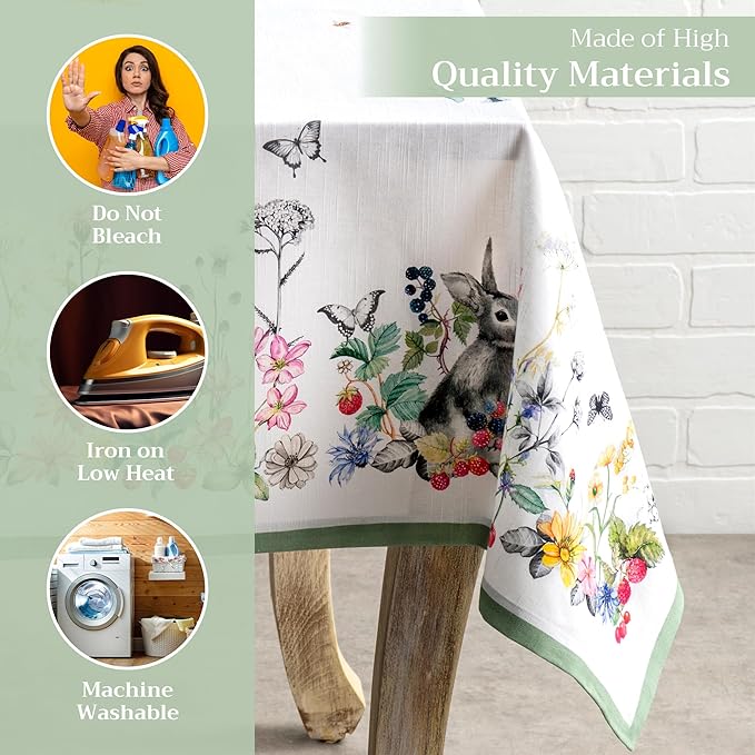 Maison d' Hermine Table Cloth Square Table 100% Cotton 54 x 54 Inches Tablecloth Reusable Decorative Everyday Use for Dining Room, Farmhouse, Home, Party, Festive & Wedding Spring Summer - Printemps