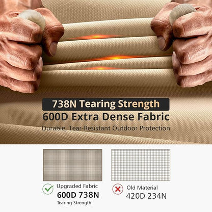 738N Max Tension, Gas Fire Pit Cover Square, Fits for 29/30/31/32 Inch, 600D Upgraded Extra Dense Heavy Duty Fabric, Waterproof, Tear Resistant, Outdoor Fire Table Cover, 32''L x 32''W x 24''H -Beige