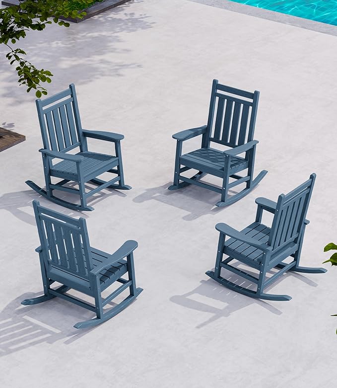 SERWALL Outdoor Rocking Chair Set of 4, HDPE Rocker by SERWALL