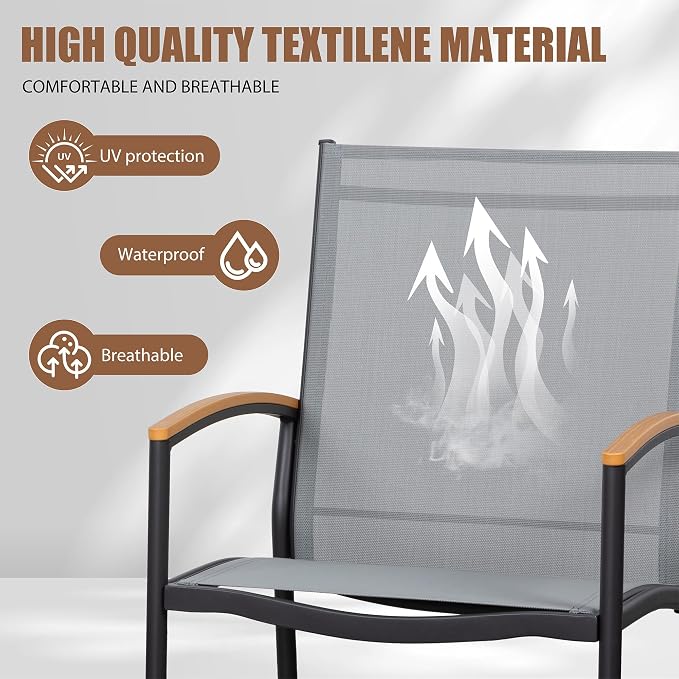 Shintenchi 3 Piece Outdoor Rocking Bistro Set, Textilene Fabric Small Patio - Image 5